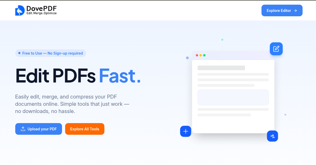 Hero Section - PDF upload with drag-and-drop