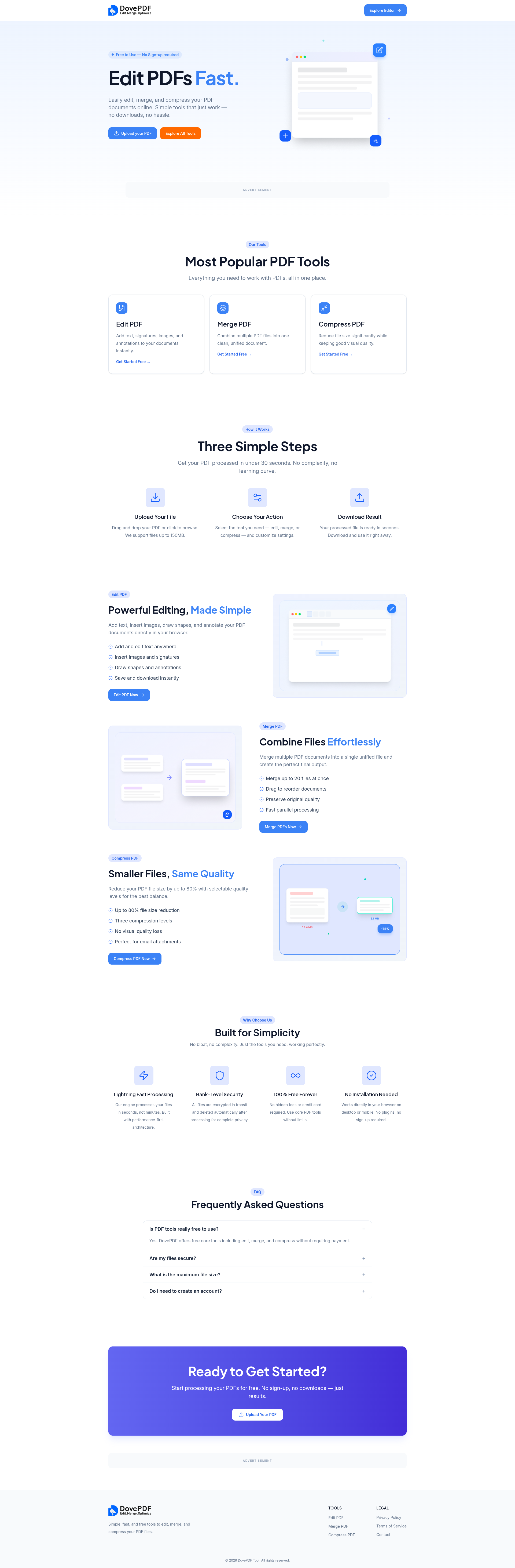 Full Landing Page - Full application view