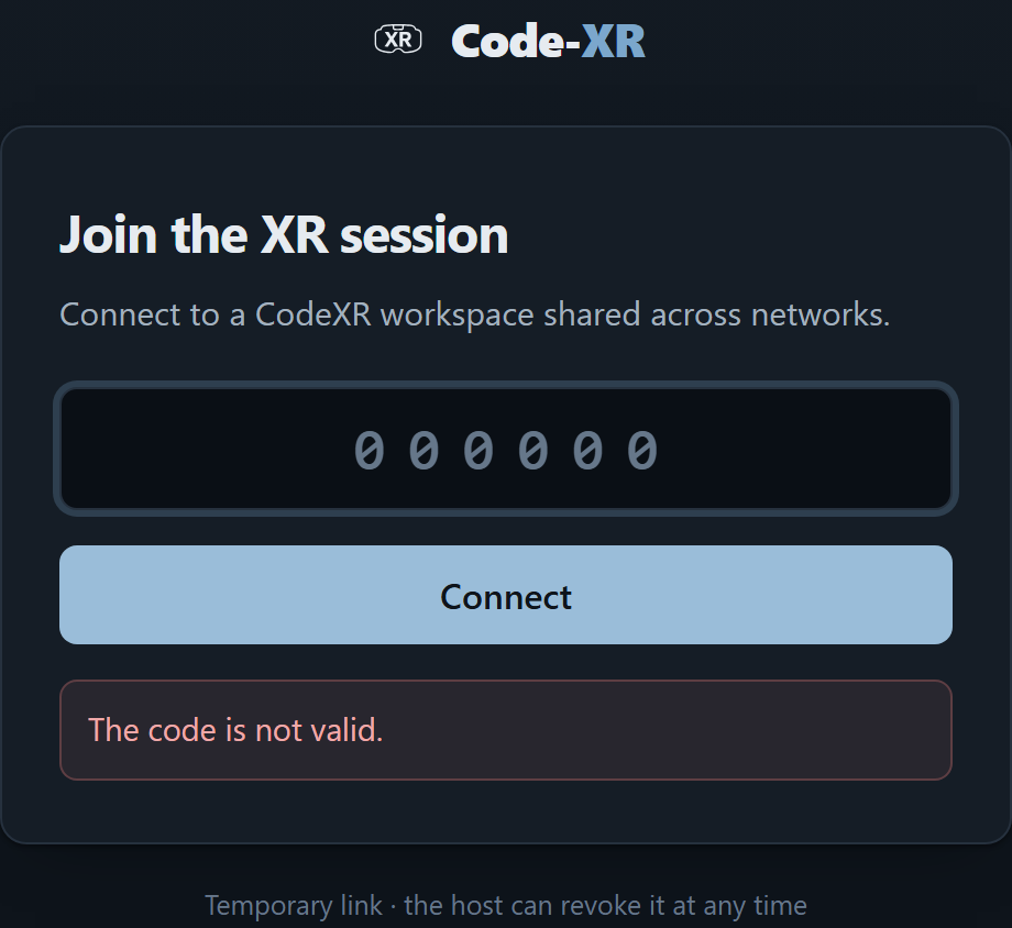 The join page rejecting a code: the field is cleared and a red message reads "The code is not valid"
