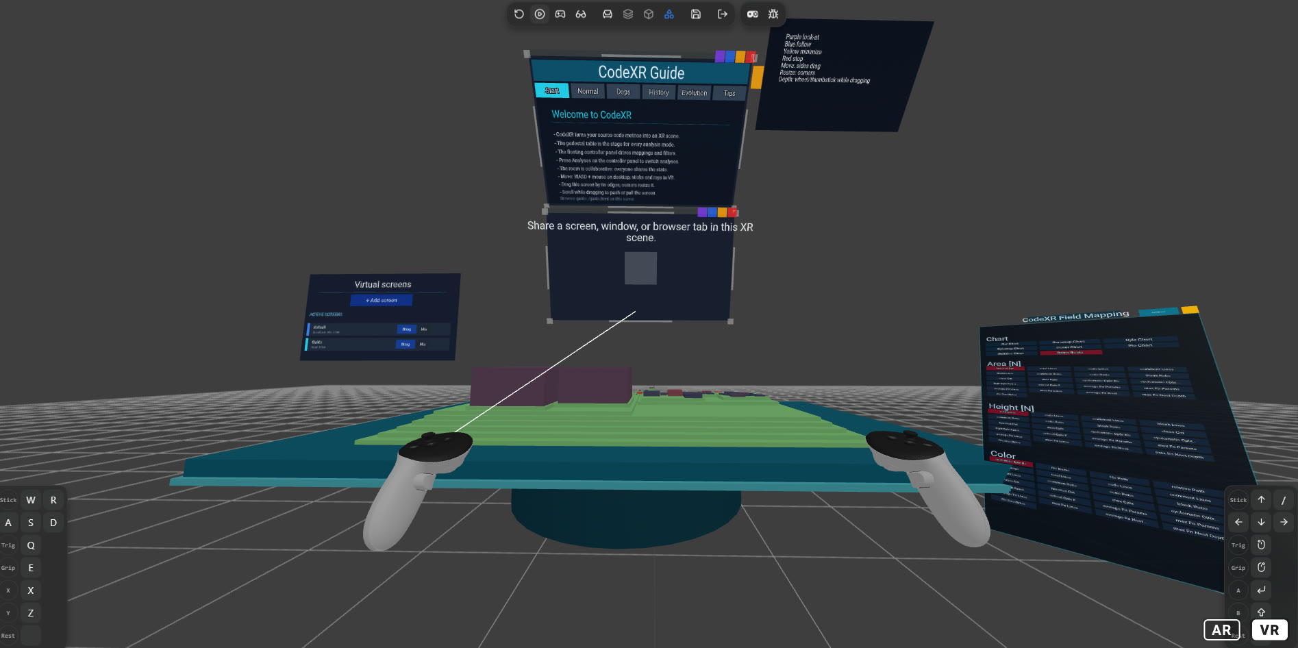Developing in AR: the pedestal, guide, screens and the Field Mapping panel in passthrough