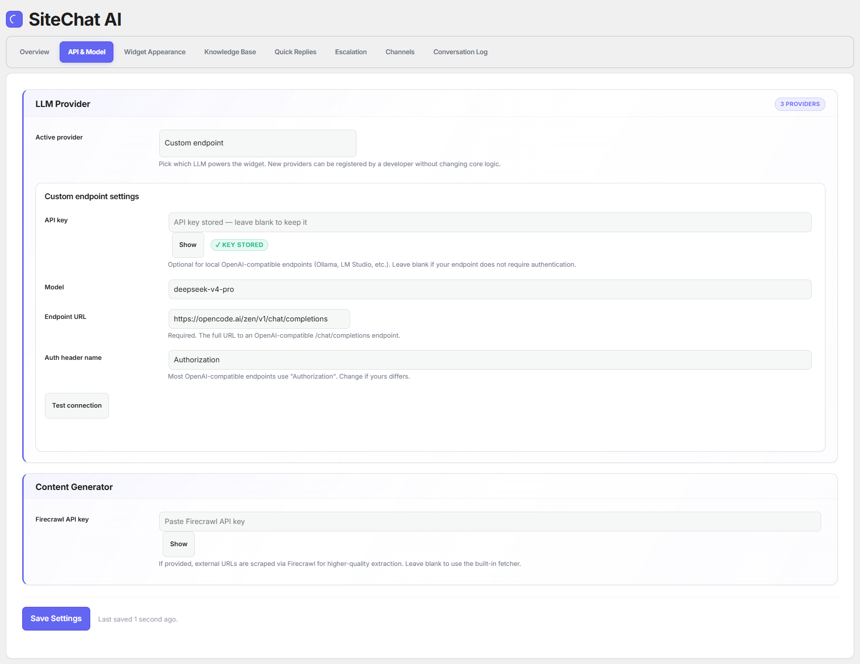 API & Model Settings