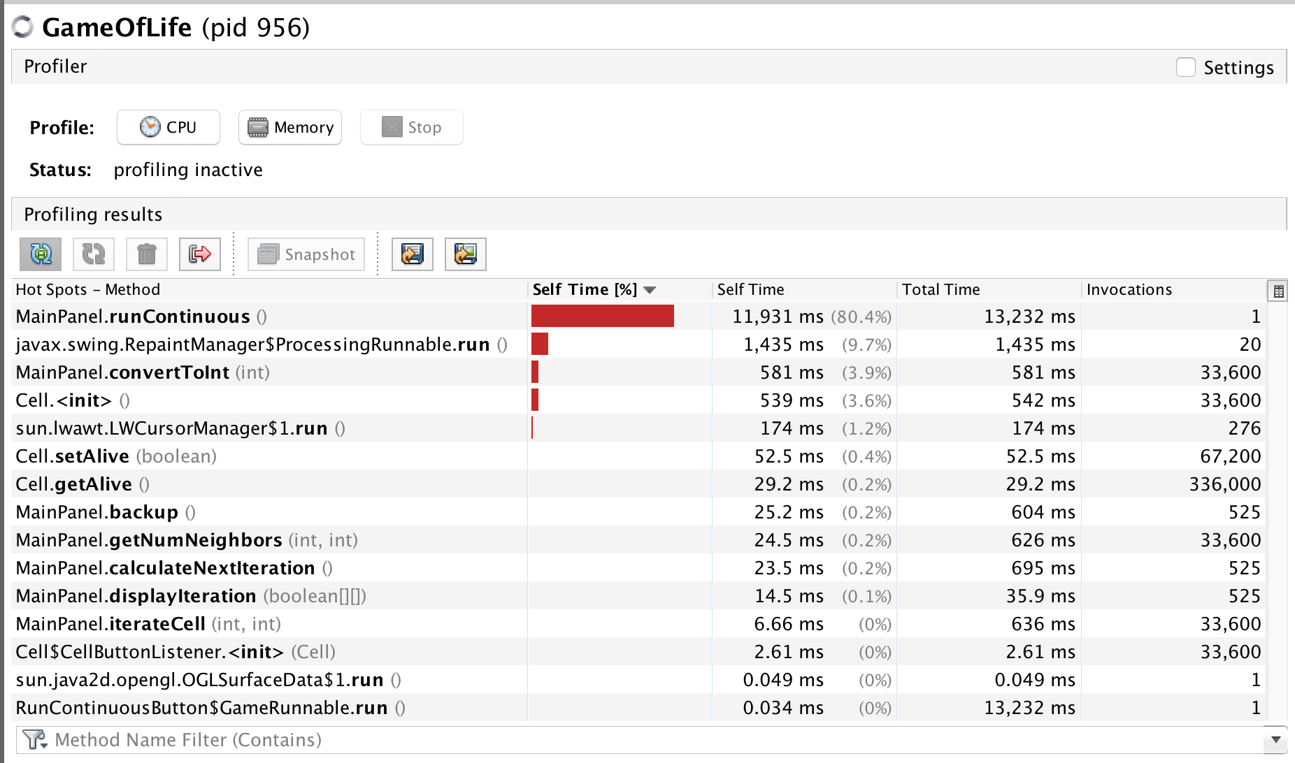 visualVM screenshots after refactoring