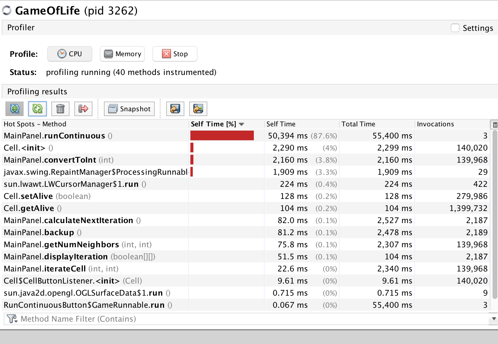 inital performance before modify run continously