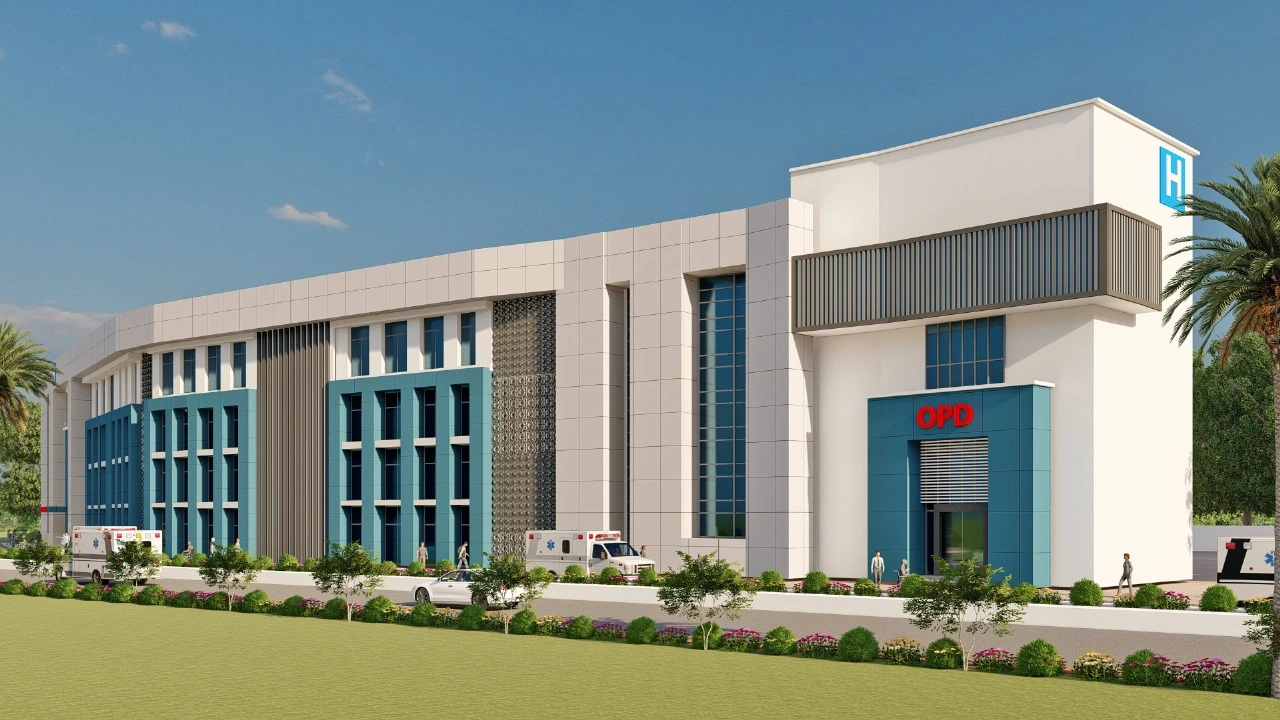 Modern Hospital OPD Block Exterior in Loni | ArchitectsHive Healthcare Design