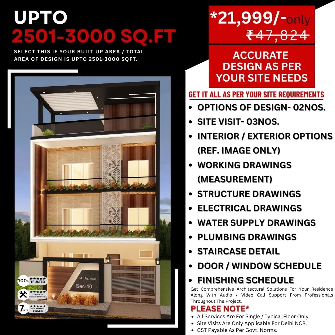 Architect Design Package: between 2501 to 3000 Sq.Ft. Projects.