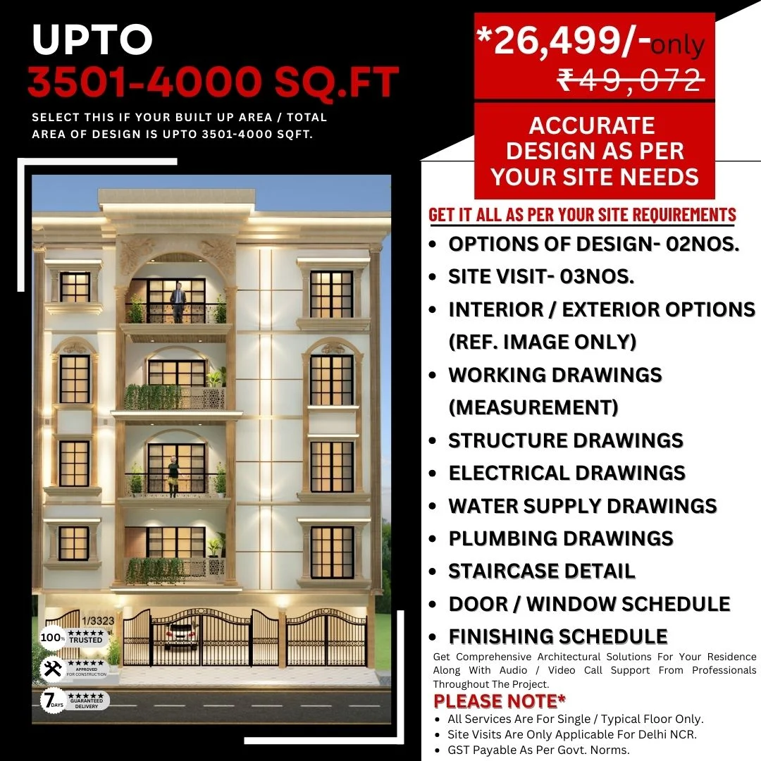 Architect Design Package: between 3501 to 4000 Sq.Ft. Projects.