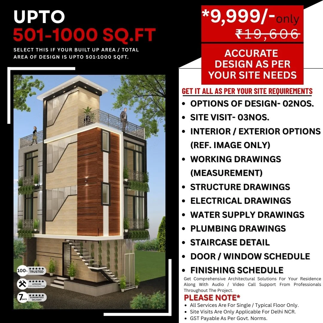 Architect Design Package: between 501 to 1000 Sq.Ft. Projects.