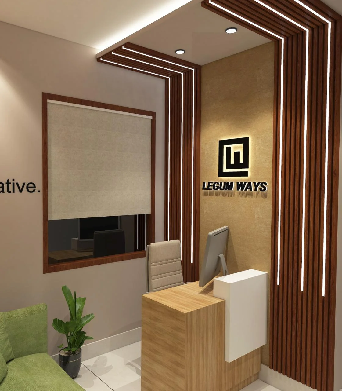 Reception Desk Design with Backlit Branding Wall