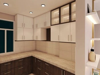 Contemporary L-Shaped Modular Kitchen with Dual-Tone Cabinets