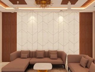 Modern Living Room Interior with Geometric Feature Wall
