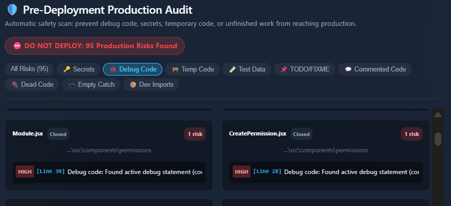 Debug Code Dashboard