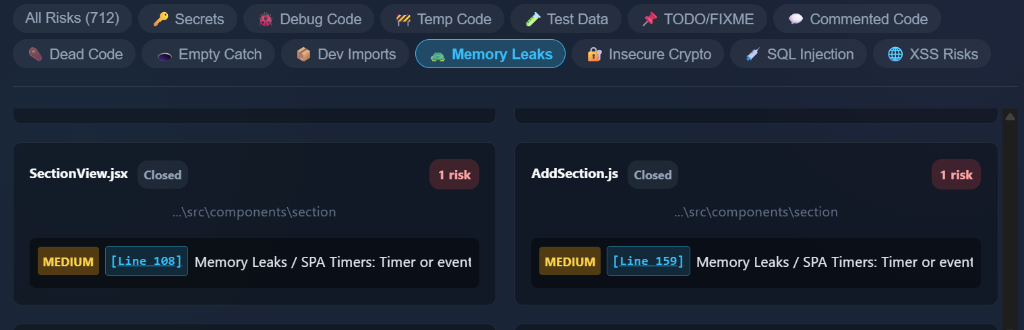 Memory Leaks Dashboard