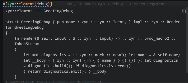 Raw debug output — inline diagnostic