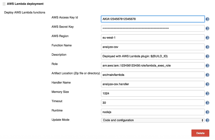 AWS Lambda Jenkins plugin deployment configuration