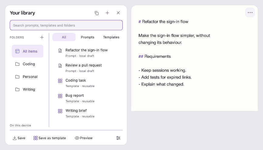 A library of folders, prompts and templates