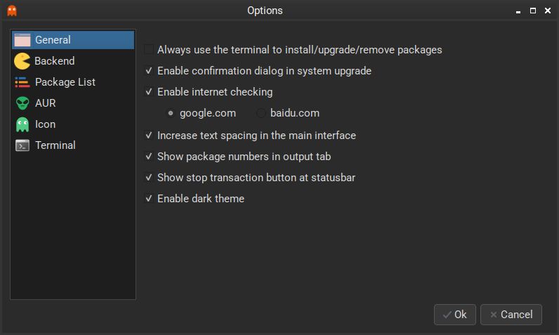 Options dialog