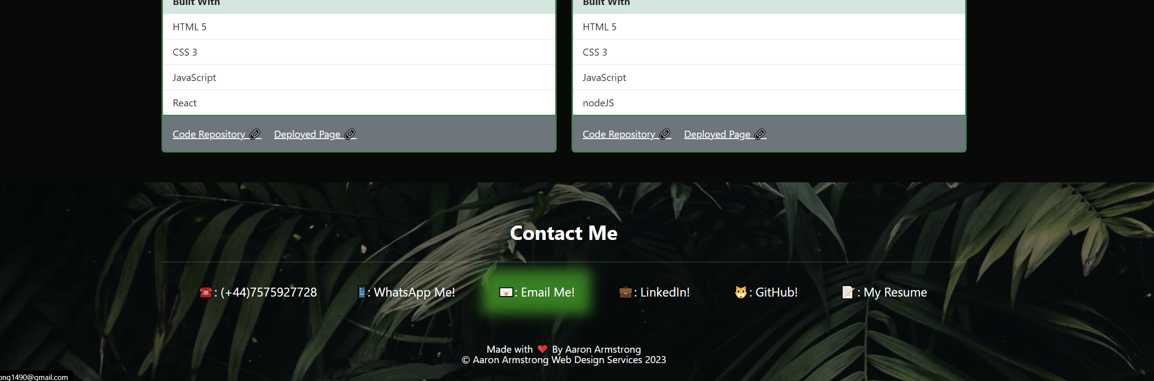 Demo of box shadow and hover effect in contact me section