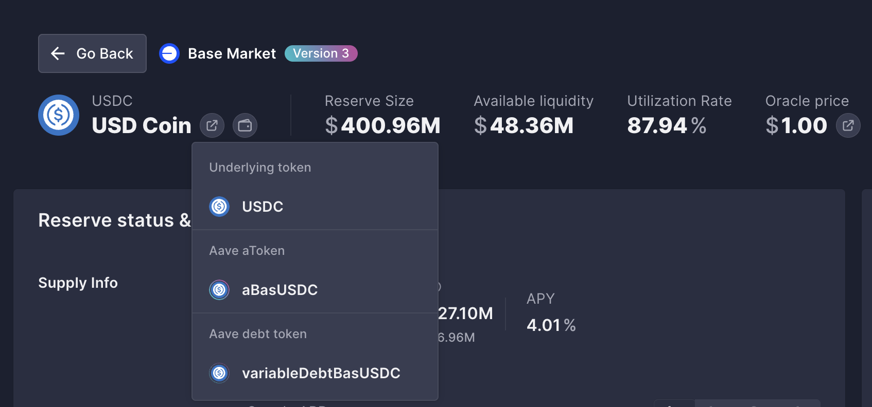 Finding the debt token address on the Aave UI