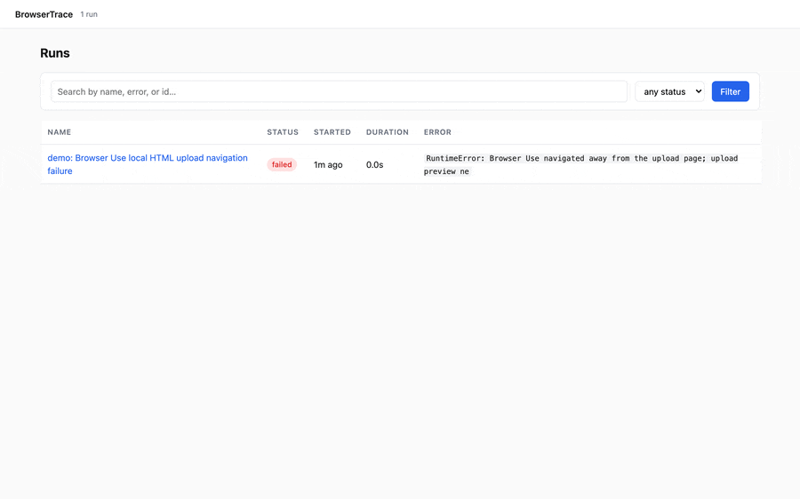 BrowserTrace demo