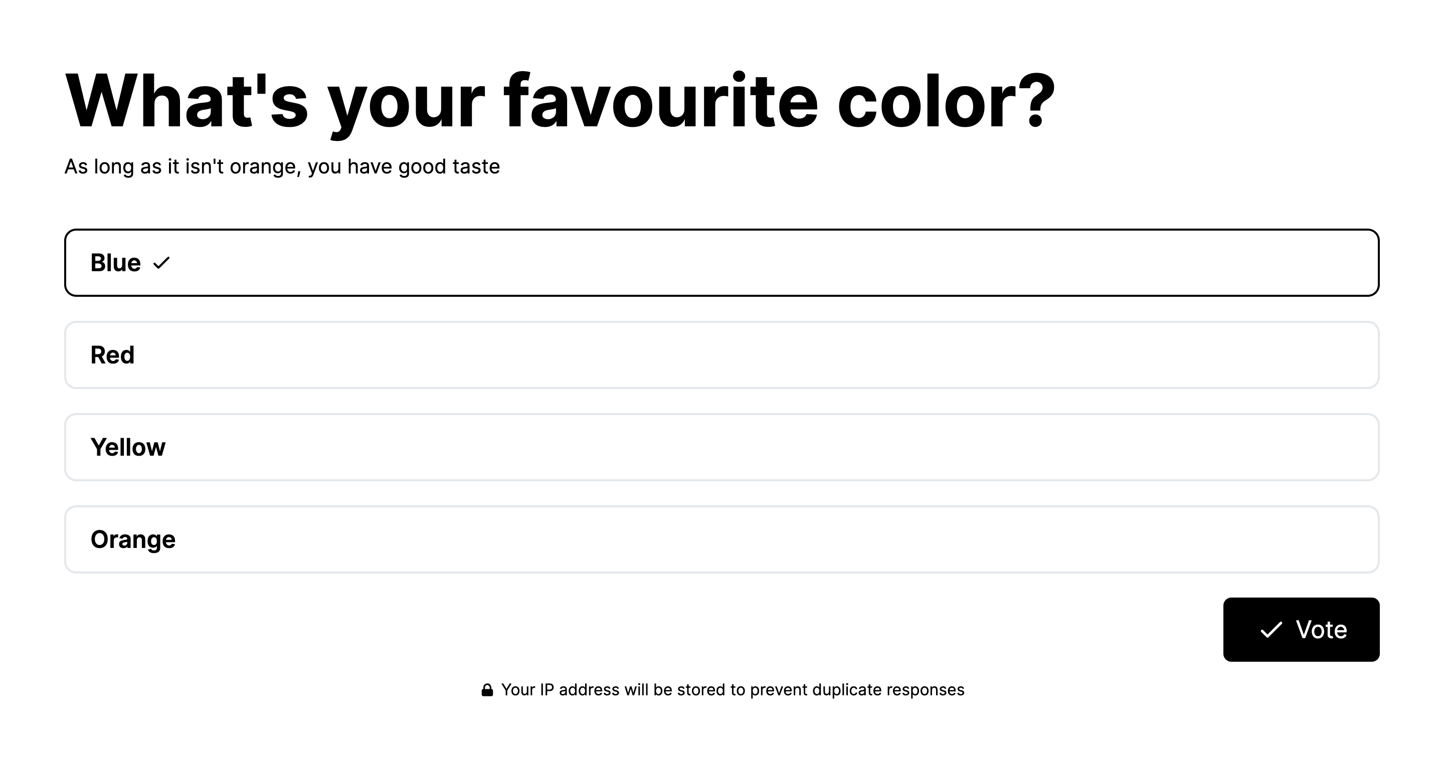 A screenshot of a poll with the question: What's your favourite color?