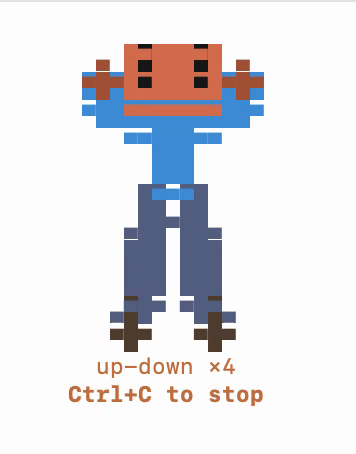 claude-atone doing up-down squats in a popup terminal