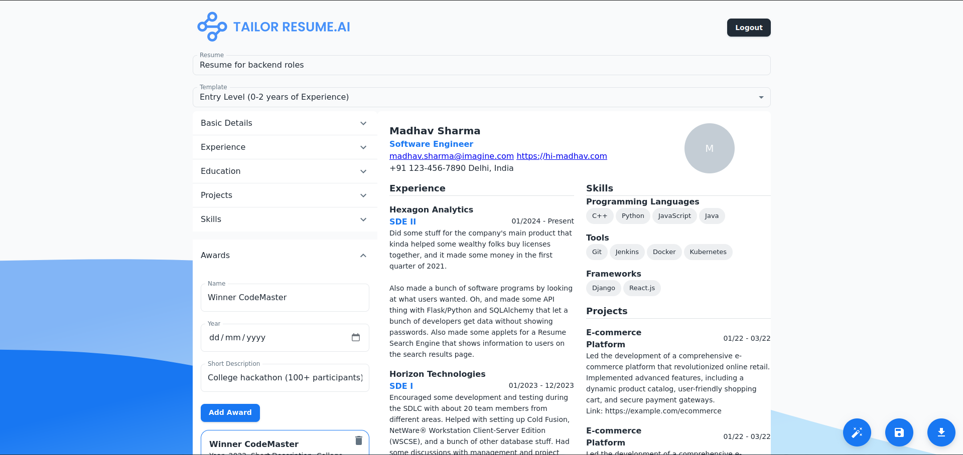 Resume Builder Desktop