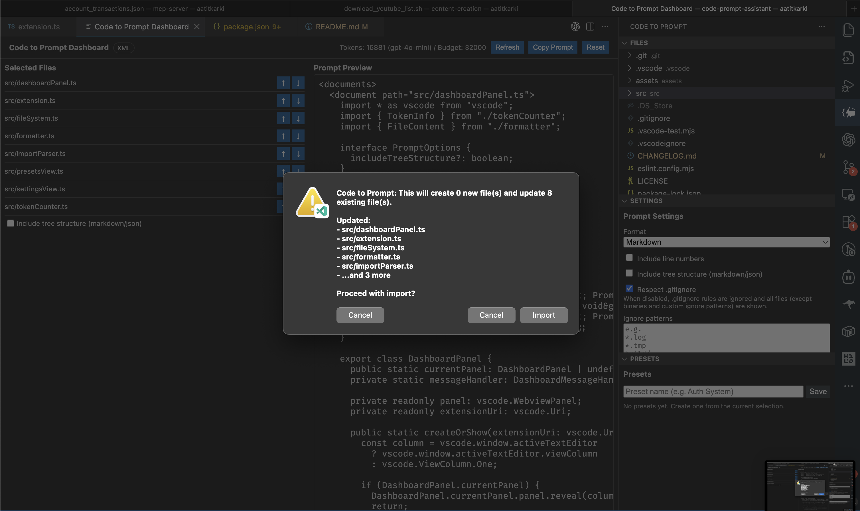 Code to Prompt – Import confirmation dialog