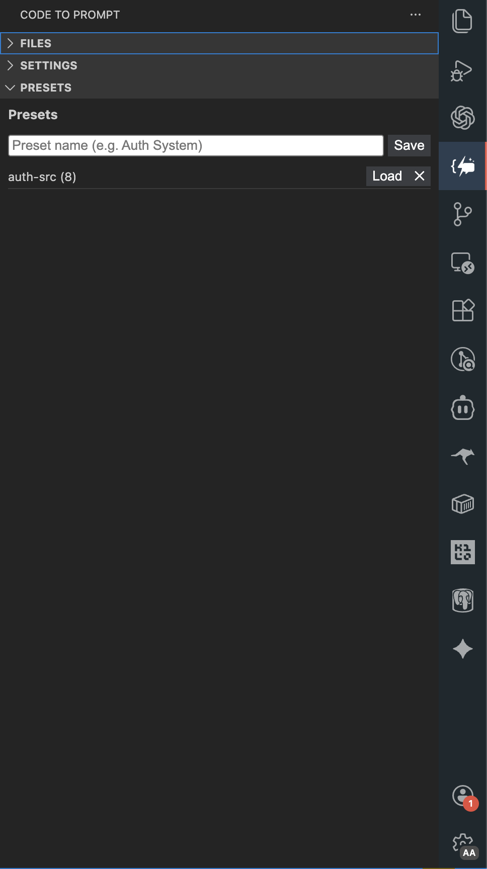 Code to Prompt – Presets view