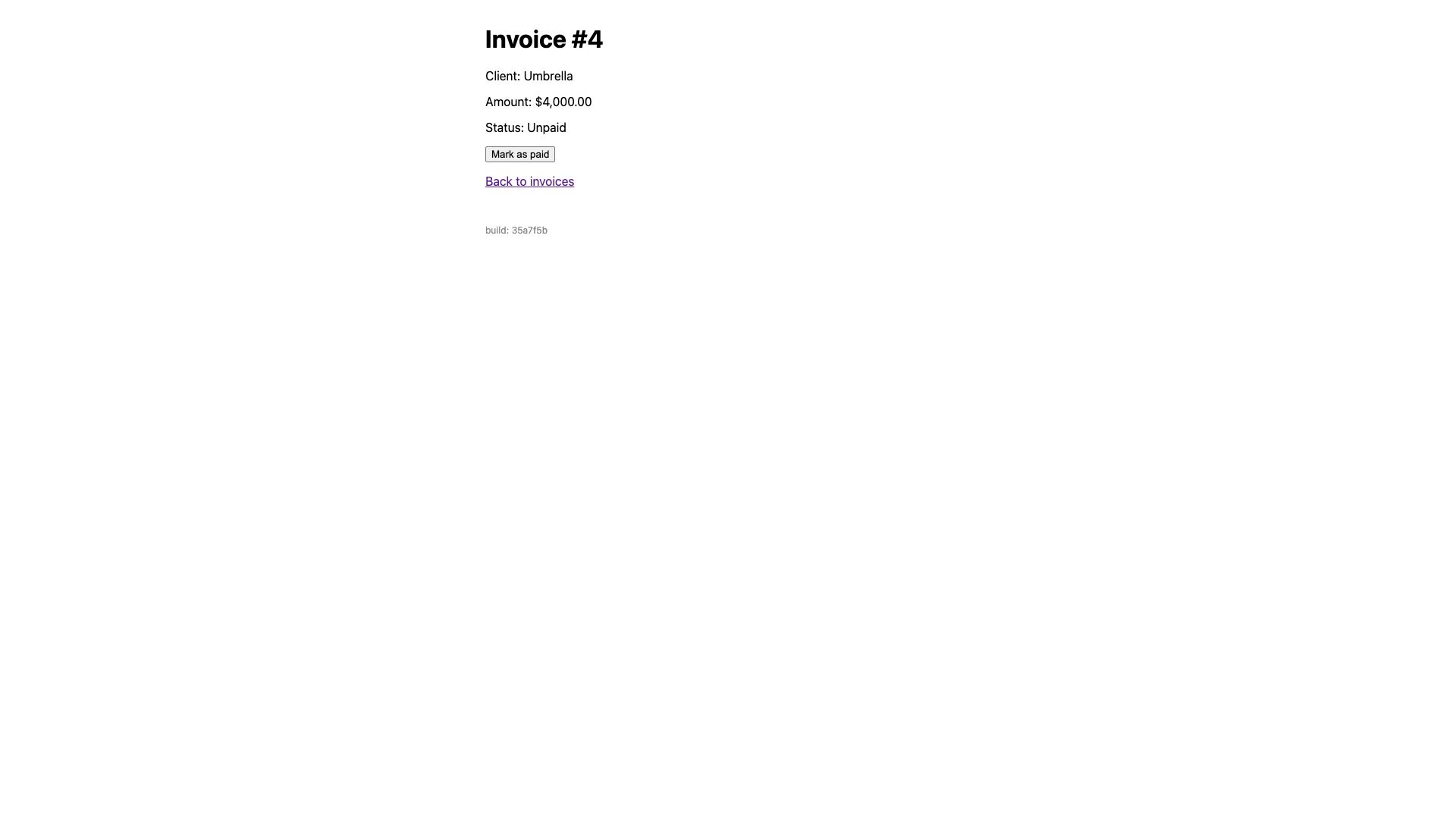 Kane CLI screenshot: Alice, signed in, viewing Bob's invoice 4 for Umbrella, $4,000.00