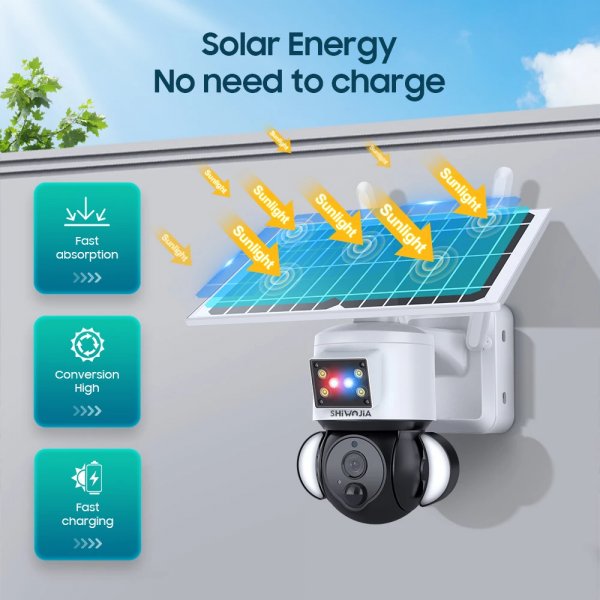 كاميرا مراقبة خارجية WinterWOJIA مع إنذار ضد السرقة، لوحة شمسية CCTV، بطارية 12000 مللي أمبير، حماية من الشمس، واي فاي، 3 ميجابكسل، 4 ميجابكسل، 8 وات