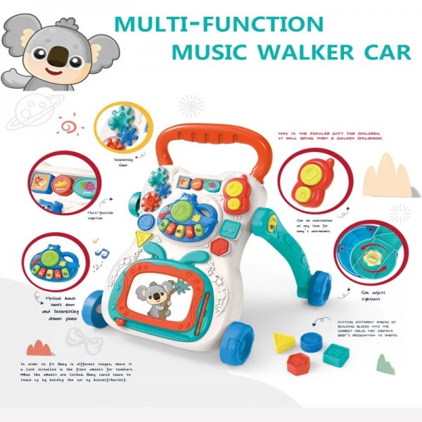الأكثر مبيعا مشاية للأطفال متعددة الوظائف مضادة للإنزلاق والإنقلاب لتعلم المشي المبكر مع موسيقى حجم صغير Multi-Function Walking Car