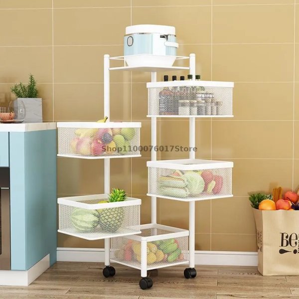 رف تخزين دوار 360 حامل فواكه وخضروات 5 طبقات مربعة لون اسود