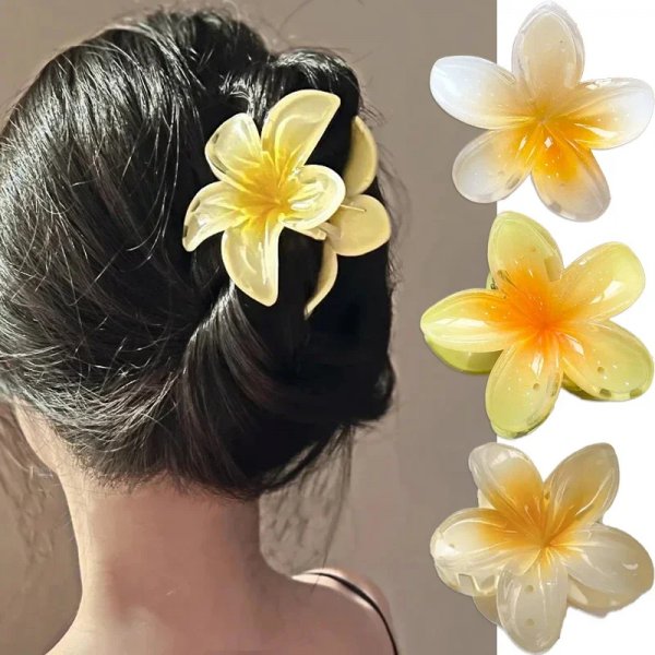 مشبك شعر أكريليك للنساء والفتيات، مشبك شعر على شكل زهرة بيضة من النيكل، دبابيس شعر جميلة، ملابس الساونا هاواي، إكسسوارات الشاطئ الصيفية، 8 سم