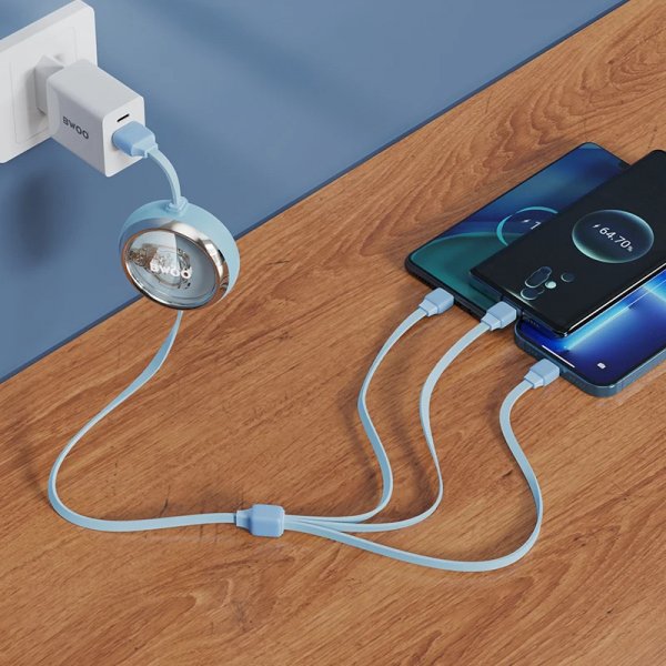 كابل بيانات تلسكوبي60w ثلاثة في واحد كابل شحن واحد إلى ثلاثة