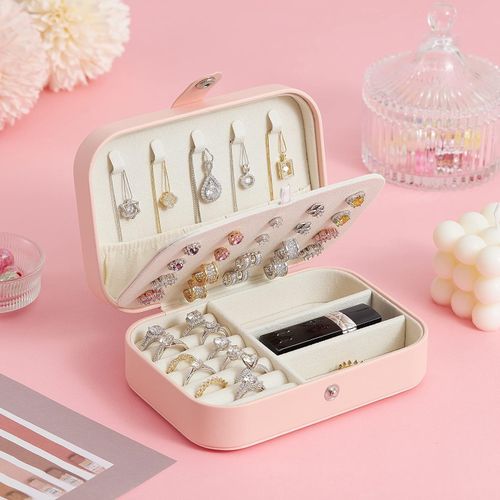 صندوق مجوهرات مخملي ذو طبقة مزدوجة، أقراط، قلادة، خاتم، عرض تقييم، راقي، سفر