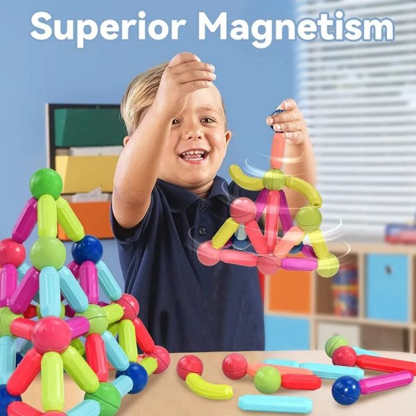 مجموعة مكعبات مغناطسية تعليمية للأطفال للتعلم المبكر وتطوير المهارات 64pcs Magnetic Sticks