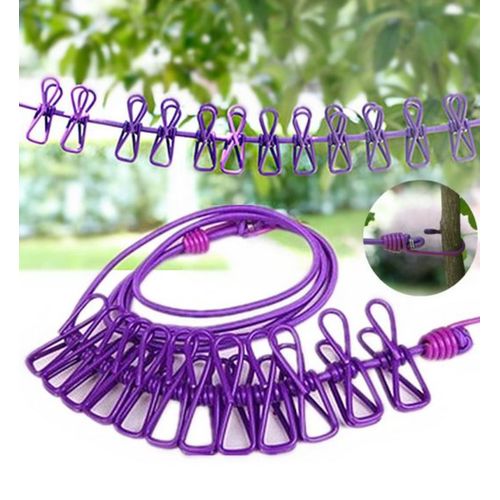 حبل تجفيف الملابس قابل للسحب حبل تجفيف متعدد الوظائف مع 12 مشبك بطول 1.9 متر حبل غسيل شديد التحمل