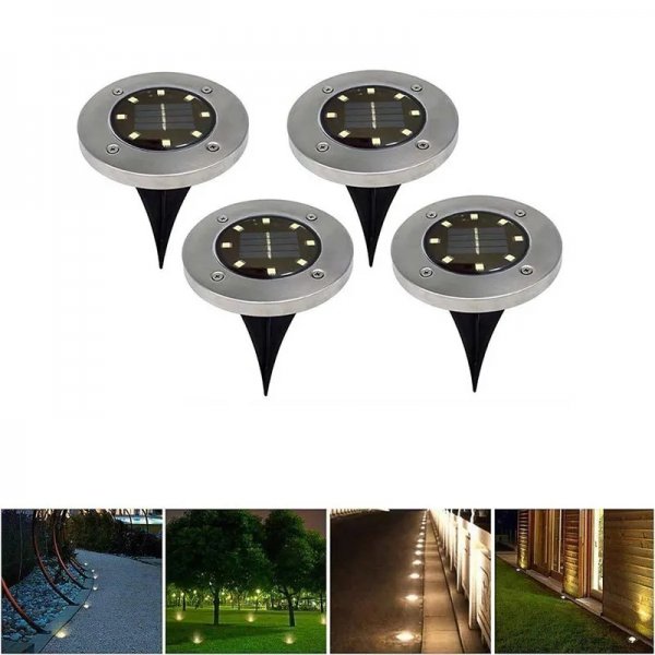 جديد مجموعة من 4 أضواء أرضية تعمل بالطاقة الشمسية مقاوم للماء والغبار مصنوعة من الفولاذ المقاوم للصدأ وبلاستيك