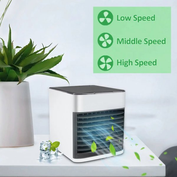 4 في 1 مكيف هواء المحمول، مروحة مرطب الهواء، 3 سرعات لتنقية USB مع ضوء LED للمزاج للمكتب المنزلي