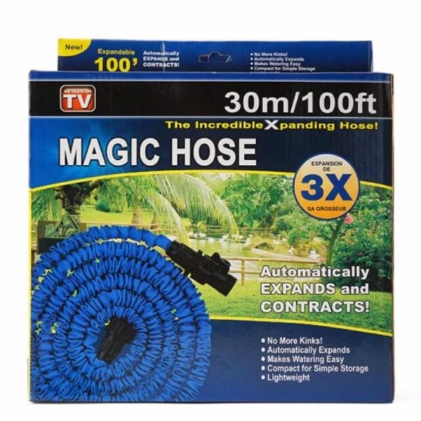 طقم خرطوم مسدس ماء قابل للتوسيع 25-100 قدم بكرة PVC سحرية 6 أوضاع رش مسدس ماء للحديقة والمنزل وغسيل السيارات