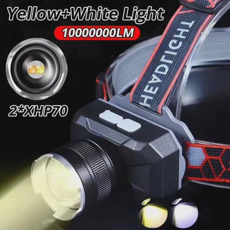 مصباح أمامي LED قوي للغاية قابل للتكبير 2*XHP70