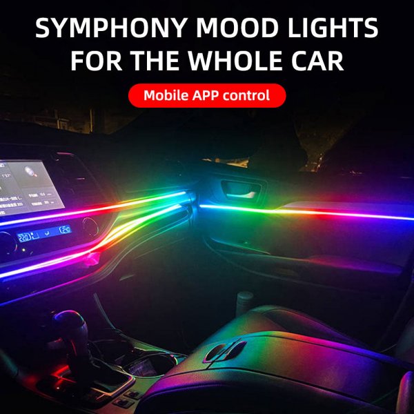22 في 1 إضاءة داخلية لسيارة LED ذات ألوان كاملة 64 لونًا RGB عالمية مخفية شريط أكريليك إضاءة جو سيمفونية