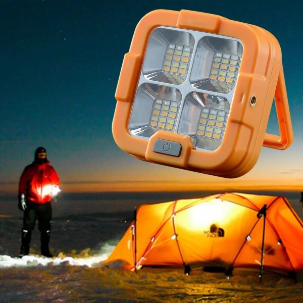 مصباح شمسي وقابل لإعادة الشحن بمنفذ USB بقوة 400 وات و 4 أوضاع عمل