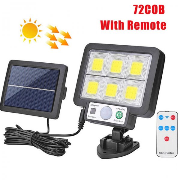 56LED/72COB أضواء شمسية LED خارجية مقاومة للماء مع مستشعر حركة، مصباح حائط شمسي بـ 3 أوضاع إضاءة أمنية للحديقة والشارع