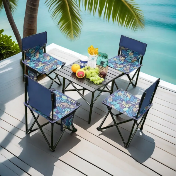 طقم طاولة وكرسي تخييم قابل للطي مكون من 5 قطع