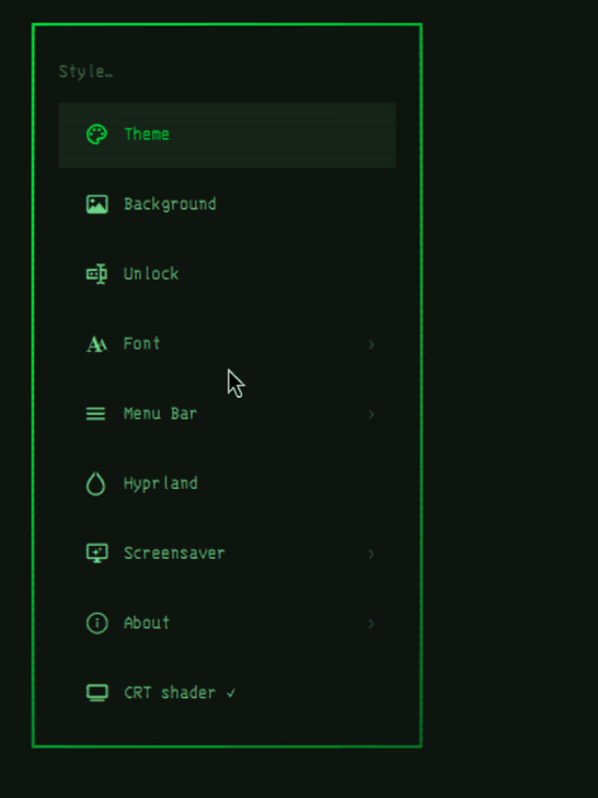 CRT shader toggle in the Style menu