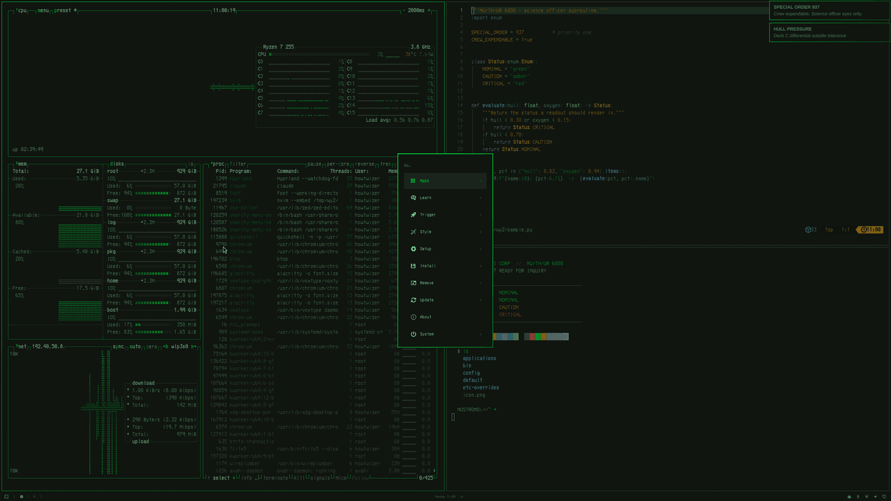 Menu and notifications
