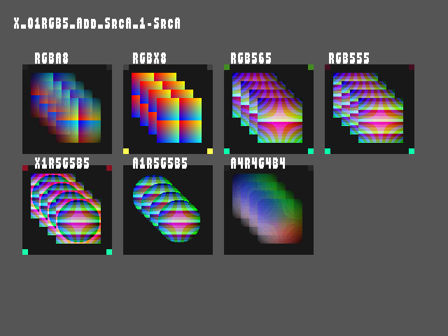 No alpha test result for Blend_surface::X_O1RGB5_Add_SrcA_1-SrcA