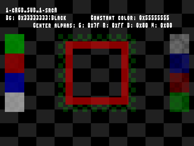 No alpha test result for Blend_tests::1-cRGB_SUB_1-srcA