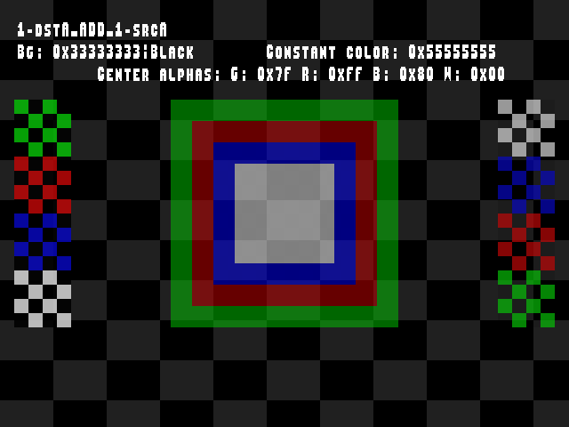 No alpha test result for Blend_tests::1-dstA_ADD_1-srcA